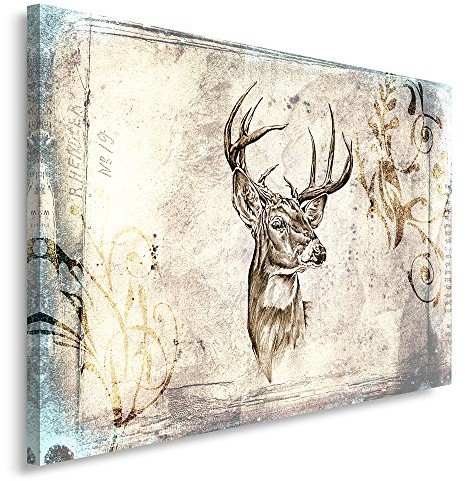 Feeby, Leinwandbild, Bilder, Wand Bild, Wandbilder, Kunstdruck 40x60cm, Hirsch, Muster, Sepia, SKANDINAWISCHER Stil, Vintage
