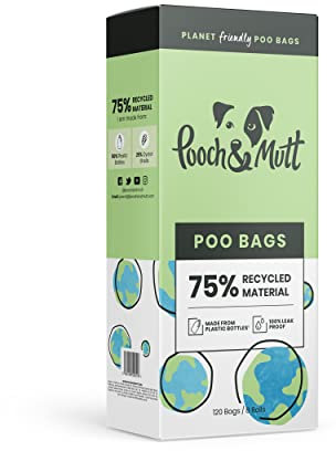 Pooch & Mutt Dog Poo Bags, Leak Proof and Extra Thick Recyclable Waste Bag Refill Rolls For Dogs, Unscented, 120 Count