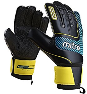 Mitre Anza G2 Guantes de portero duraderos, agarre extra, ajuste cómodo, talla 9, negro/azul/amarillo