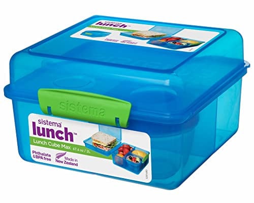 Sistema TO GO Lunch Box Cube Max | 2 L Bento-Box Style Food Container with Dividers & Leak-Proof Yoghurt Pot | BPA Free | Assorted Solid Colours (Not Selectable)