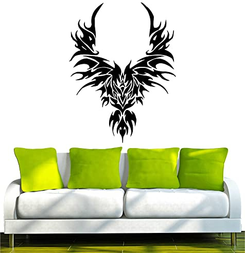 INDIGOS UG - Wandtattoo Wohnzimmer - Wandaufkleber Drache, Feuer, Tribal 80x61 cm schwarz w143 - Aufkleber Kinderzimmer Schlafzimmer Küche Badezimmer Büro Dekoration