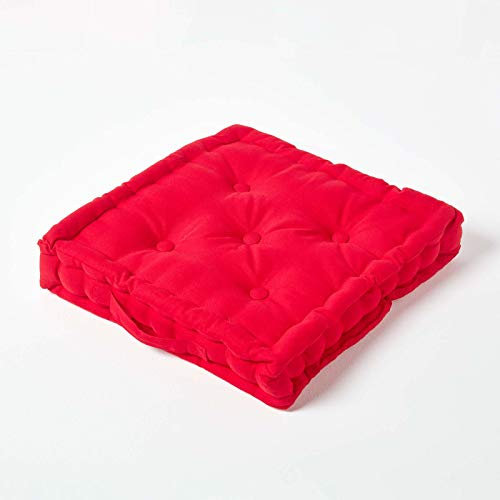Homescapes Farbenfrohes Sitzkissen Stuhlkissen Sitzerhöhung Stuhlauflage, 50 x 50 cm, 100% Reine Kaliko Baumwolle mit Polyester Füllung, Uni rot