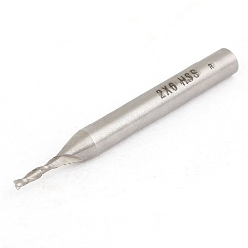 sourcing map 2mm X 6mm HSS Recto Vástago 2 Flauta Extremo fresardo Cortador 60mm Largo