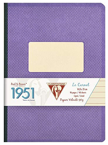 Clairefontaine 195346C Kladde 1951 Back to basics, 96 Blatt, liniert, DIN A5, 14,8 x 21 cm, mit gebundenem Einband und weichem Deckel, 1 Stück, violett