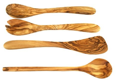 D.O.M. Set de cuisine de 4 pièces en bois d'olivier avec serveurs de salade.