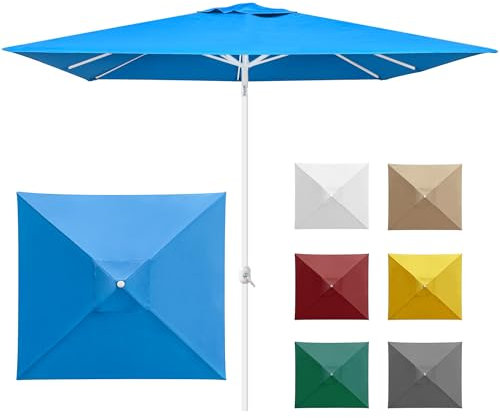 paramondo interpara Ombrellone da Giardino Inclinabile con Manovella, 3 x 3 m Quadrato Blu, Telaio Bianco