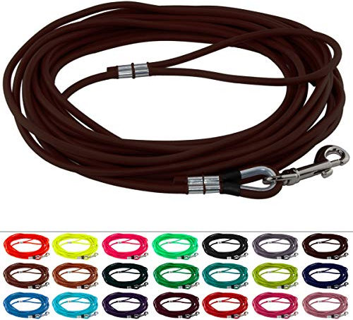LENNIE Runde BioThane Schleppleine für Hunde ab 25kg, Ø 8mm, 7m lang, mit Handschlaufe, Dunkelbraun