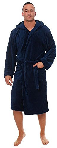 L.E.M.B. Hometrends Herren Damen Bademantel Kingston Microfaser Morgenmantel mit Kapuze marine S