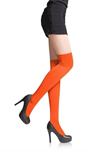SENTELEGRI LADIES OVER THE KNEE SOCKS LADIES THIGH HIGH SOCKS 22 Colours (Orange)