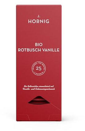 J. Hornig Bio Rotbuschtee Vanille, Rooibos-Tee im Premium Pyramidenteebeutel, aromatisierter Rooibuschtee mit Vanille, bio-zertifiziert, 25 biolgisch abbaubare Teebeutel