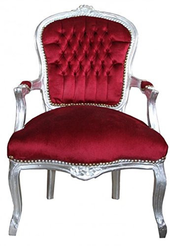 Casa Padrino Barock Salon Stuhl Bordeaux/Silber - Antik Stil Möbel