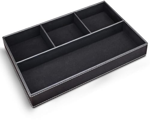 KINGFOM Leather Desk Drawer Tray Organiser, Black
