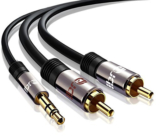 IBRA RCA to 3.5mm Cable Phono Mini Jack Stereo Lead Gold-plated Black Aux Headphone Cord RCA Audio Y Splitter Compatible with Hi-Fi Amplifier Speaker DJ Controller Turntable TV Car Phone - 10M