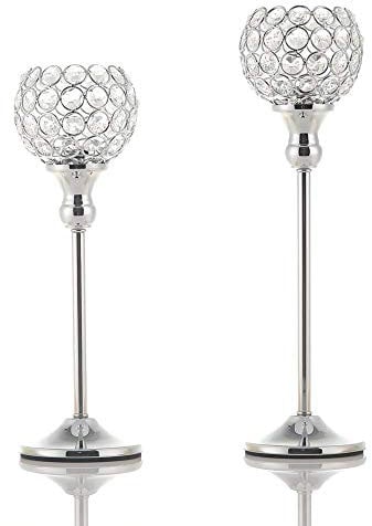 VINCIGANT Kerzenständer Silber Kristall Kerzenhalter Weihnachten Muttertag Hochzeit Dinner Party Dekoriert Moderner Kerzenhalter 33cm&38cm Höhe