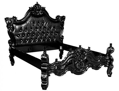 Casa Padrino Barock Bett Barocco Schwarz Croco Lederoptik/Schwarz mit Bling Bling Glitzersteinen 180 x 200 cm aus der Luxus Kollektion