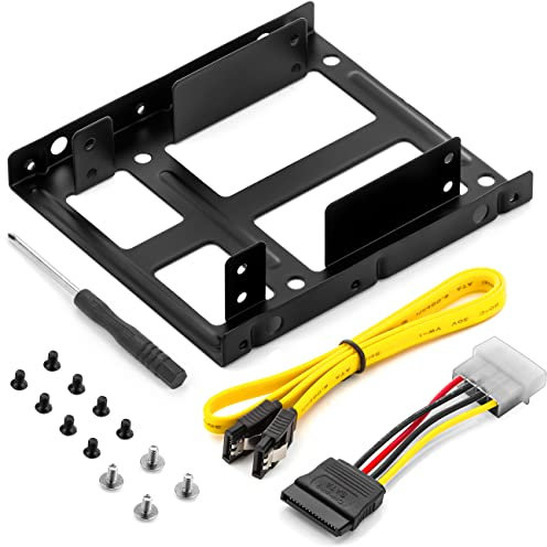 deleyCON Marco de Montaje SET - para 2 Discos Duros de 2,5 SSD a Adaptador de 3,5 Marco Extraíble Rieles de Soporte Incl. Tornillos Cable SATA Adaptador de Corriente y Destornillador