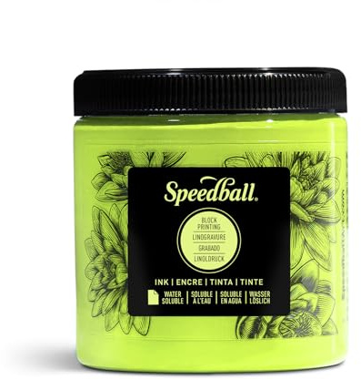 Speedball Water-Soluble Block Printing Ink, 8-Ounce Jar, Fluorescent Lime Green