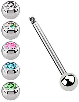 Modern Nature Piercing-Schmuck Zungenpiercing Set1, Stahlstab in 1,6 x 14 mm mit 5 Steinkugeln