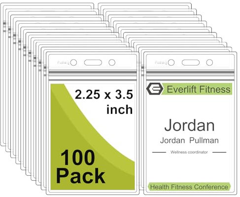 Fushing Lot de 100 porte-étiquettes pour étiquettes, cartes, ou badge, en plastique vertical Transparent S claire