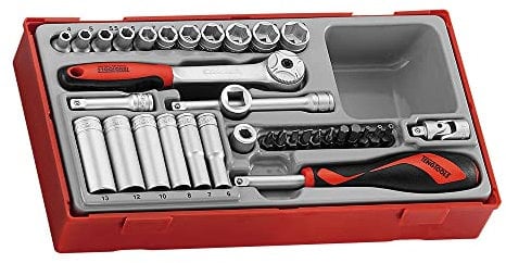TengTools™ Schweden, kombinierbarer 1/4 Steckschlüsselsatz, metrisch, mit Umschaltknarre, Stecknüssen und Bitsatz, 35-teilig