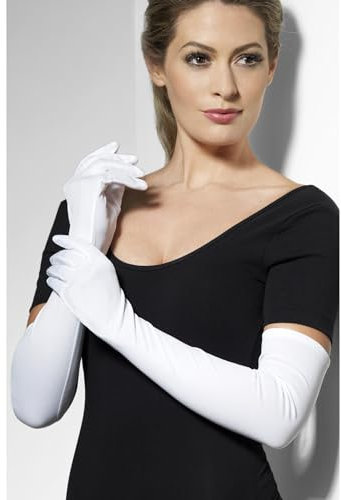 Smiffys White Long Gloves, Elegant Elbow-Length Design, One Size, Fancy Dress Accessory for Women, Glamorous Themed Party Outfit, 1920s, Hollywood, Evening Wear, Dress Up Gloves