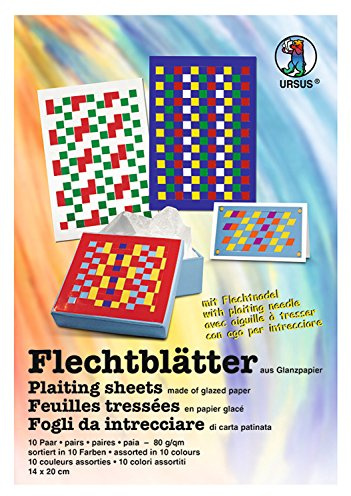 Ursus 3340099 - Flechtblätter, 80 g/qm, ca. 14 x 20 cm, 10 Paar in 10 verschiedenen Farben, aus ungummiertem Glanzpapier, 10 mm Schnittbreite, zum Flechten von beeindruckenden Mustern, Mittel