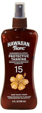 Hawaiian Tropic Sunscreen Protective Tanning Dry Oil Broad Spectrum Sun Care Sunscreen Spray - SPF 15, 8 Ounce, Sun