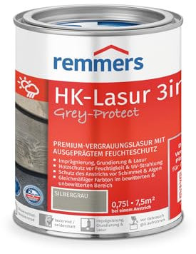Remmers HK-Lasur 3in1 Grey-Protect silbergrau, 0,75 Liter, Holzlasur aussen, 3n1: Imprägnierung, Grundierung & Lasur, Holzschutz vor Feuchtigkeit & UV-Strahlung