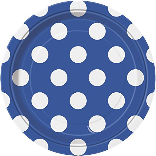 Unique Party 37504 - 18cm Royal Blue Polka Dot Party Plates, Pack of 8