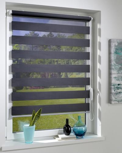 DécoProfi Duo-Doppelrollo ohne Bohren B: 40 cm, L:160 cm Anthrazit I Mit Klemmfix/Klemmträger zur Montage I Doppel Rollo innen für Balkontüren und Fenster