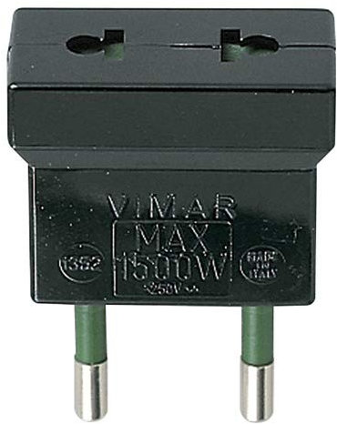 Vimar 01352 Adattatore semplice con sistema SICURY 250 V~, max 1500 W, spina 2P S10 - presa 2P, colore nero
