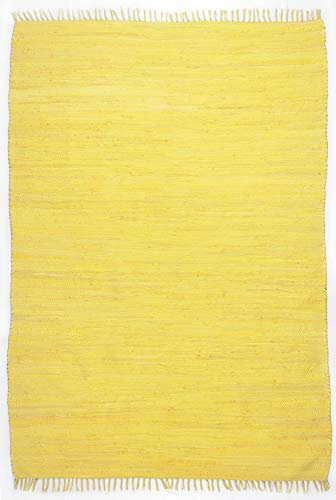 Theko | Fleckerl | Flachgewebe-Teppich aus 100% Baumwolle; handgewebt, waschbar, beidseitig verwendbar | 40 x 60 cm; Gelb | Happy Cotton, 4250617414912