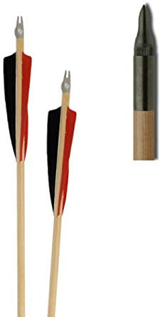 Battle-Merchant Handgemachter Fertigpfeil 32, 11/32, mit Messingspitze - Naturfedern braun/braun/grün, 5 Shield - Pfeil Langbogen Holzpfeil