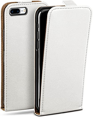 moex Flip Case für iPhone 7 Plus/iPhone 8 Plus Hülle klappbar mit 360 Grad Schutz, Handyhülle mit Displayschutz, PU Leder Handytasche Lederhülle, Flip Case Cover Klapphülle, Weiß
