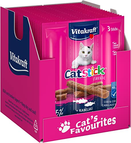 VITAKRAFT - Katzensnacks Cat-Stick Mini – mit Kabeljau und Colin – Futter für Katzen – 20 Frischebeutel mit 3 Stäbchen à 6 g