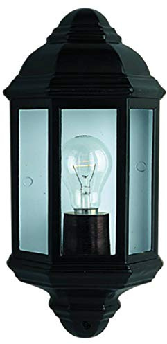 Searchlight Black Aluminium Die-Cast Outdoor Wall Lamp Drills Diameter Half Lantern Wall Light with Clear Glass Panel/Max 1 x W Bulb Screw