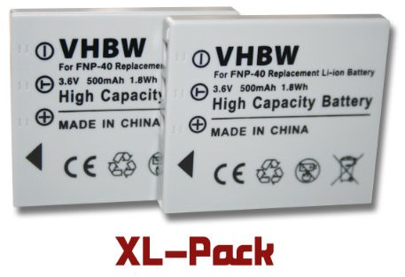 vhbw 2X Akku kompatibel mit Samsung Digimax i6, i50, NV7 OPS, L70, L60, L50, i70, NV3, L80, L73, L700, i5 Kamera (500 mAh, 3,6 V, Li-Ion)