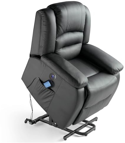 ECODE® Fauteuil Relax Relevaur Reclinable en Similicuir avec Massage et Chaleur Lombaire – Mode TV Reclinable, 10 Vibreurs, Idéal pour Personnes Âgées