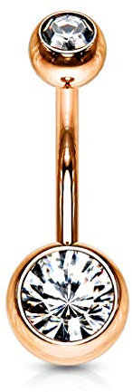 Paula & Fritz® Bauch-nabelpiercing Bananabell Bauch-Piercing Edelstahl Chirurgenstahl 316L roségold Doppelte Kugel Zirkonia GRN04-141058-C