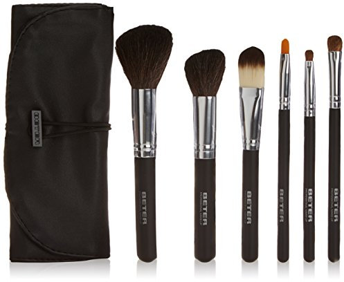 Beter - Set di spazzole e pennelli professionali per il trucco, astuccio pieghevole con 6 pennelli per il trucco di viso e occhi, ideale da regalare