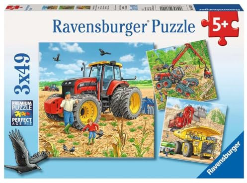Ravensburger Kinderpuzzle - 08012 Große Maschinen - Puzzle für Kinder ab 5 Jahren, Puzzle mit 3x49 Teilen