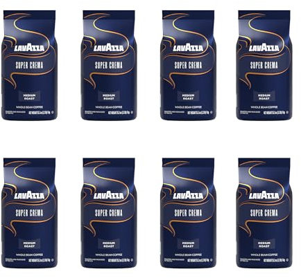 Lavazza Super Crema Espresso Coffee Beans, Medium Roast, 1 kg - Pack of 8