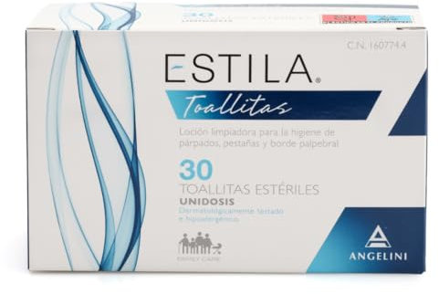 Estila Toallitas oftálmicas - Loción limpiadora para la higiene de párpados, pestañas y borde palpebral - Toallitas desmaquillantes con Aloe vera y Hamamelis - 30 toallitas estériles unidosis