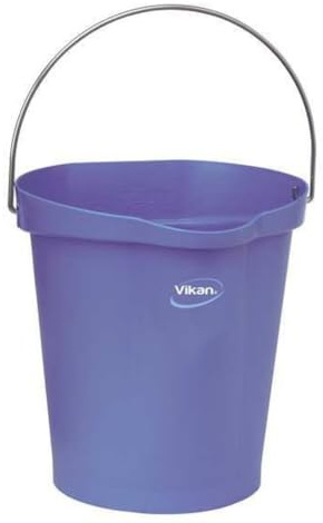 Vikan 56868 Durable Polypropylene Hygiene Bucket/Pail, Stainless Steel Handle, 12 Litre, Purple