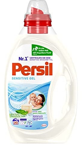 Persil Sensitive Gel (20 Waschladungen), ECARF-zertifiziertes Sensitive Waschmittel für Allergiker und sensible Haut, duftet nach Aloe Vera & natürlicher Seife, 20 °C - 95 °C, 1l