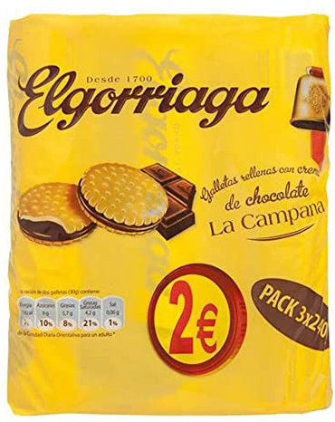 ELGORRIAGA galletas rellenas con crema de chocolate pack 3 x 240 gr