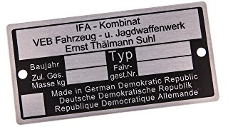 Typenschild, neutrale Ausführung - für SIMSON-Mopeds
