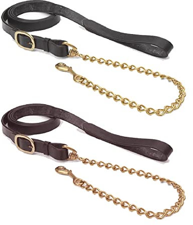Shires Blenheim Leather Lead Rein with Brass Chain-Black 7/8 (22mm) x 92 (2.4m)