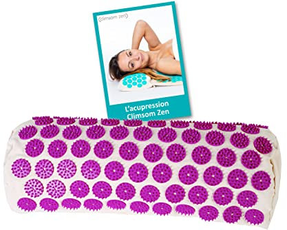 CLIMSOM ZEN- Coussin acupression et thermothérapie, textile et garnissage 100% bio, garnissage épeautre, fourni avec livret conseil (Mauve)