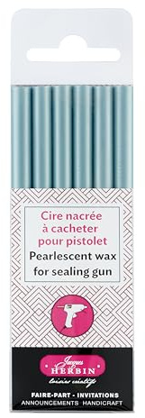 Jacques Herbin 35911T - Pack of 6 sticks of special sealing wax - Made for wax guns - Pearly azure Colour - Manufactured in France - Creative Art Tool